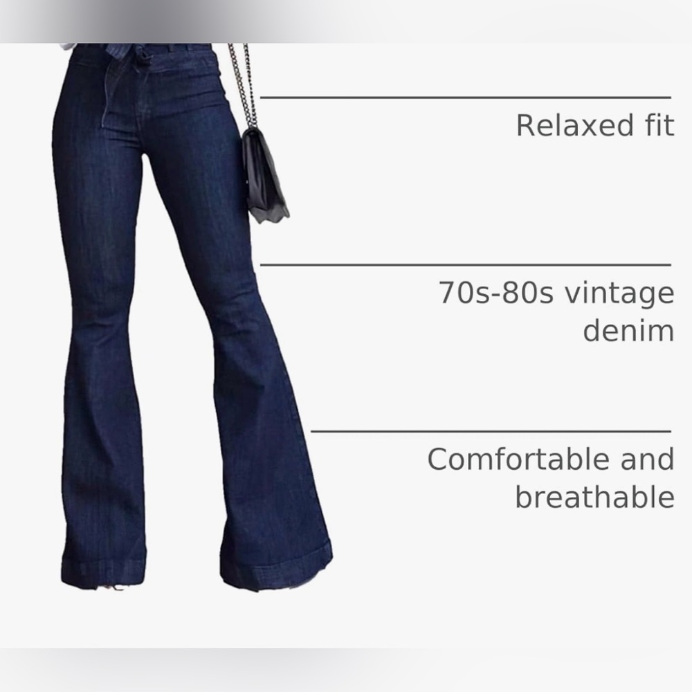 Vintage-Inspired Navy Flare Long Bell Bottom Dress Jeans